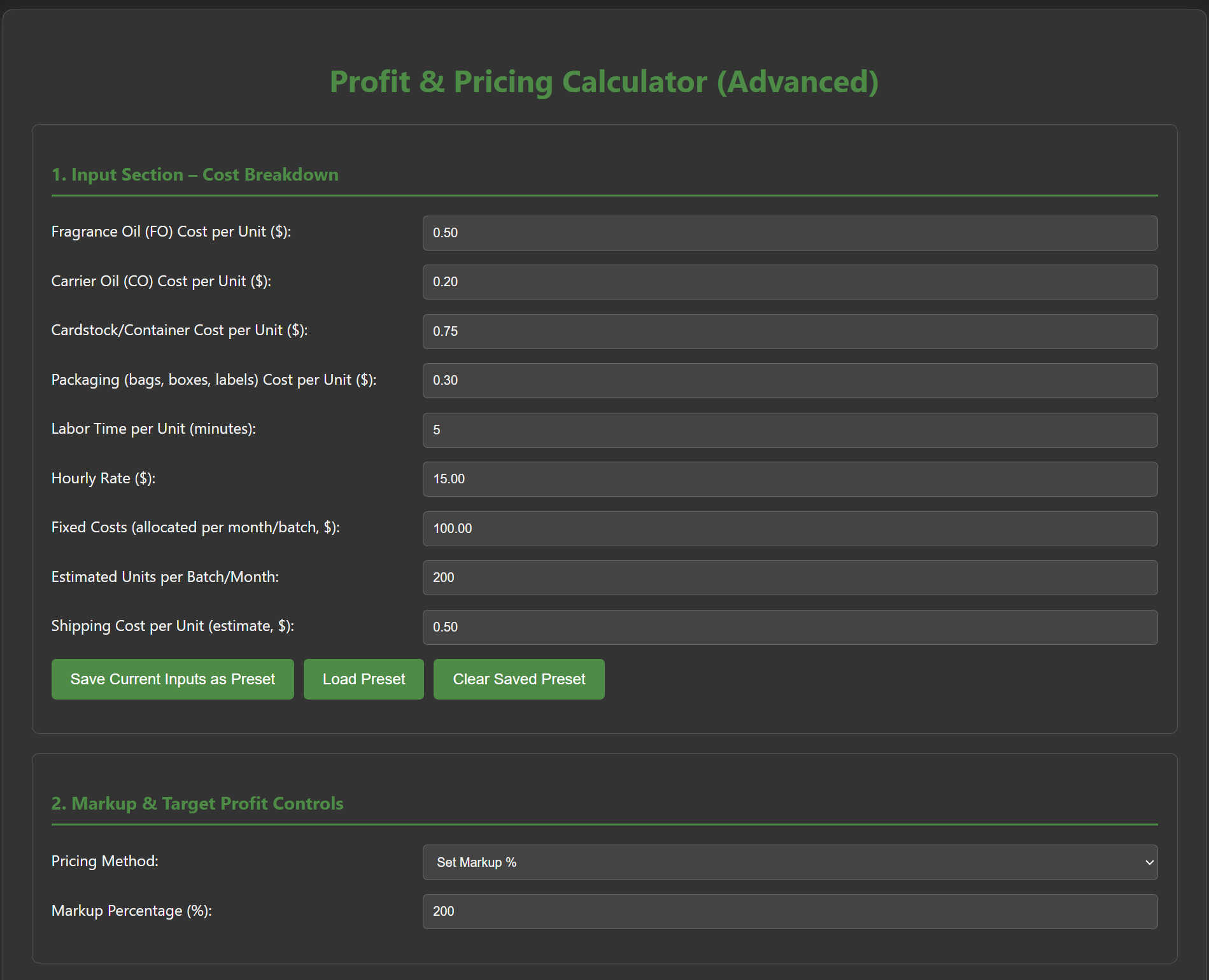 Profit & Pricing Calculator (Advanced)